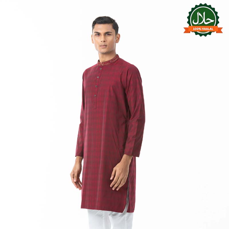 Mens Maroon Karchupi Panjabi