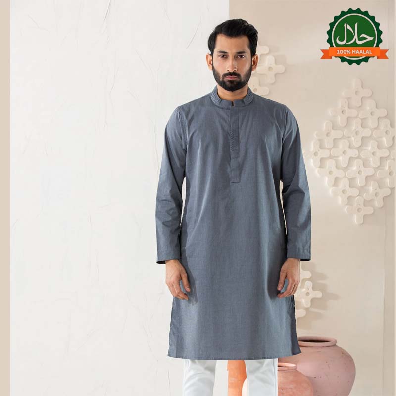 Men's Grey Cotton Panjabi