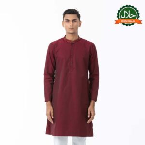 Mens Maroon Panjabi With Karchupi Work