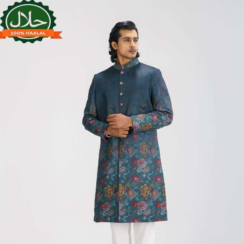 Mens Green Floral Sherwani