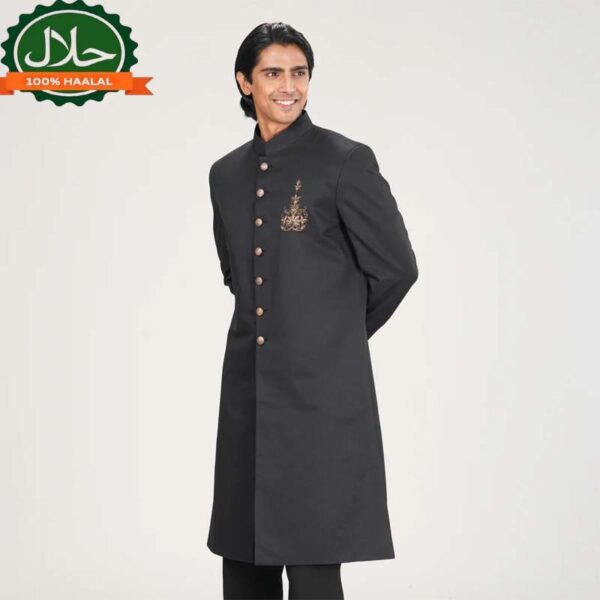 Mens Black Sherwani With Karchupi Work