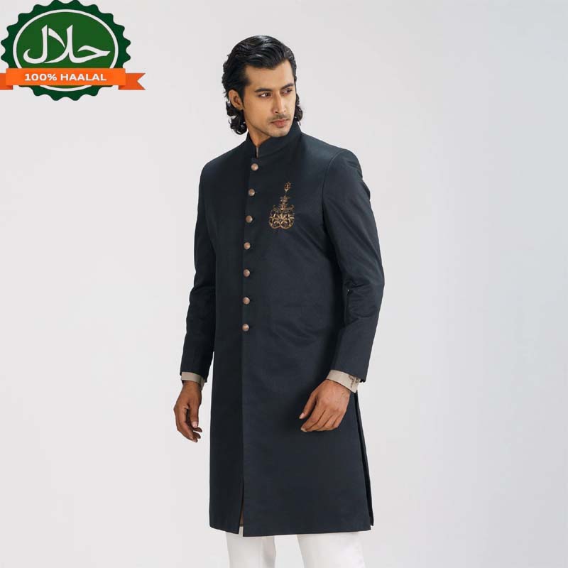 Mens Black Sherwani With Karchupi Work