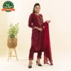 Women Maroon Embroidery 3-Piece Set