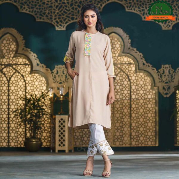 Womens Biscuit-Color Georgette Kurti